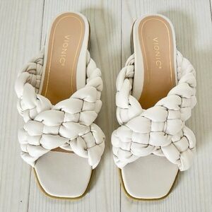 VIONIC Kalina Braided Cross Strap Slide Sandal In Cream Neutral 9 NEW